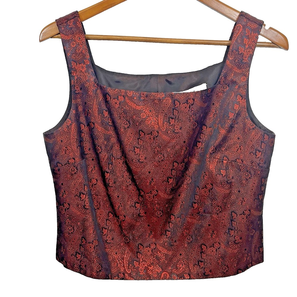 JR Nites by Caliendo Red Metallic Floral Evening Top Tank Womens Size 8 Corset‎